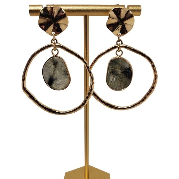 Hoop Dangle Gold Tone Agate Fashion Boho Earrings - Picture 1 of 7